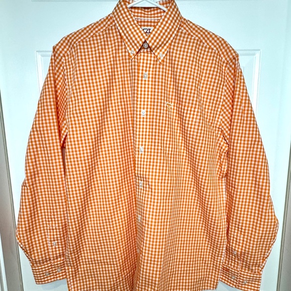 Cutter & Buck Men's Orange & White Power T Tennessee Gingham Shirt Size S - Picture 1 of 7